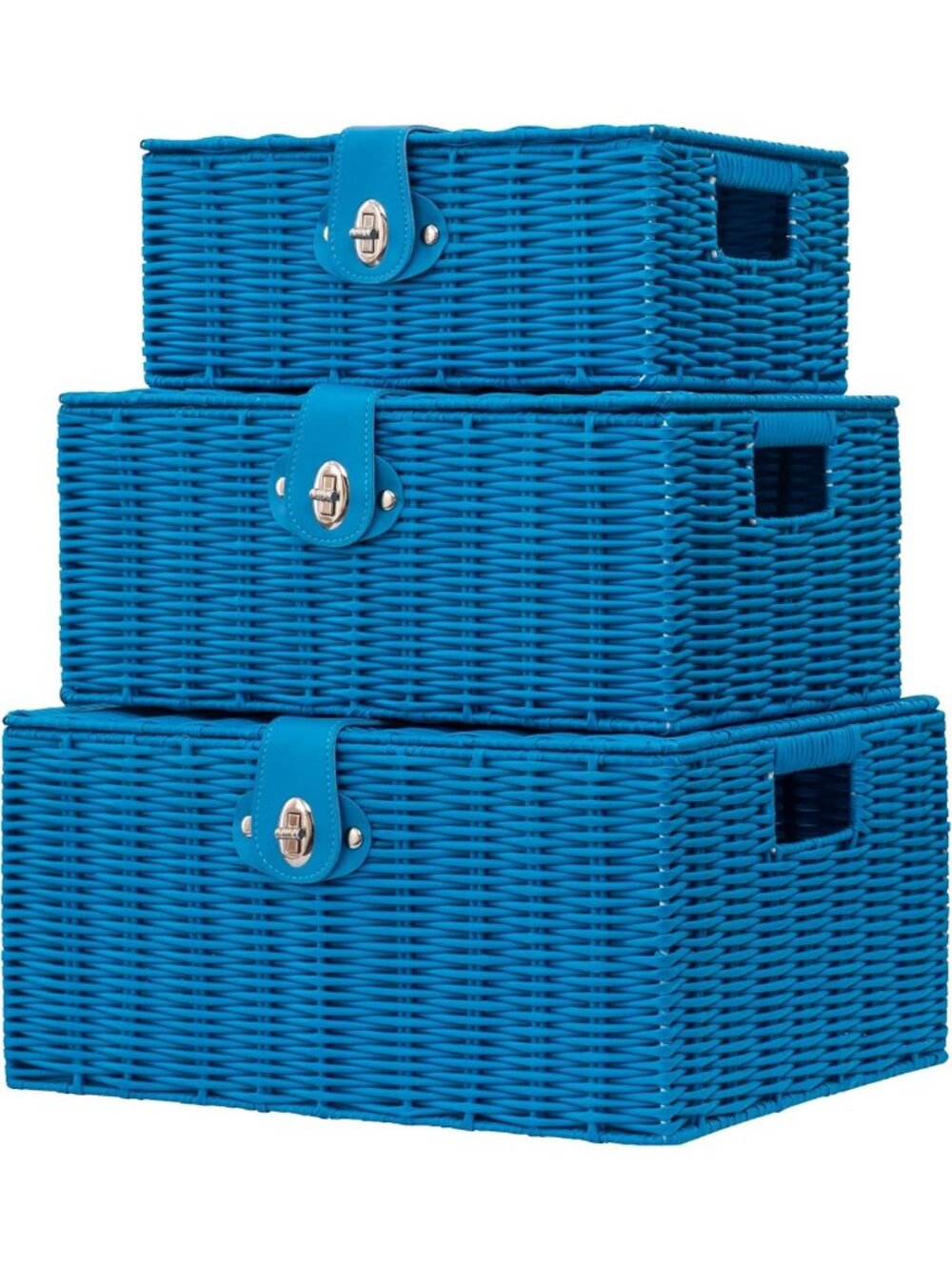 3-Piece Woven Wicker Storage Baskets with Lids & Handles - Nursery, Toys